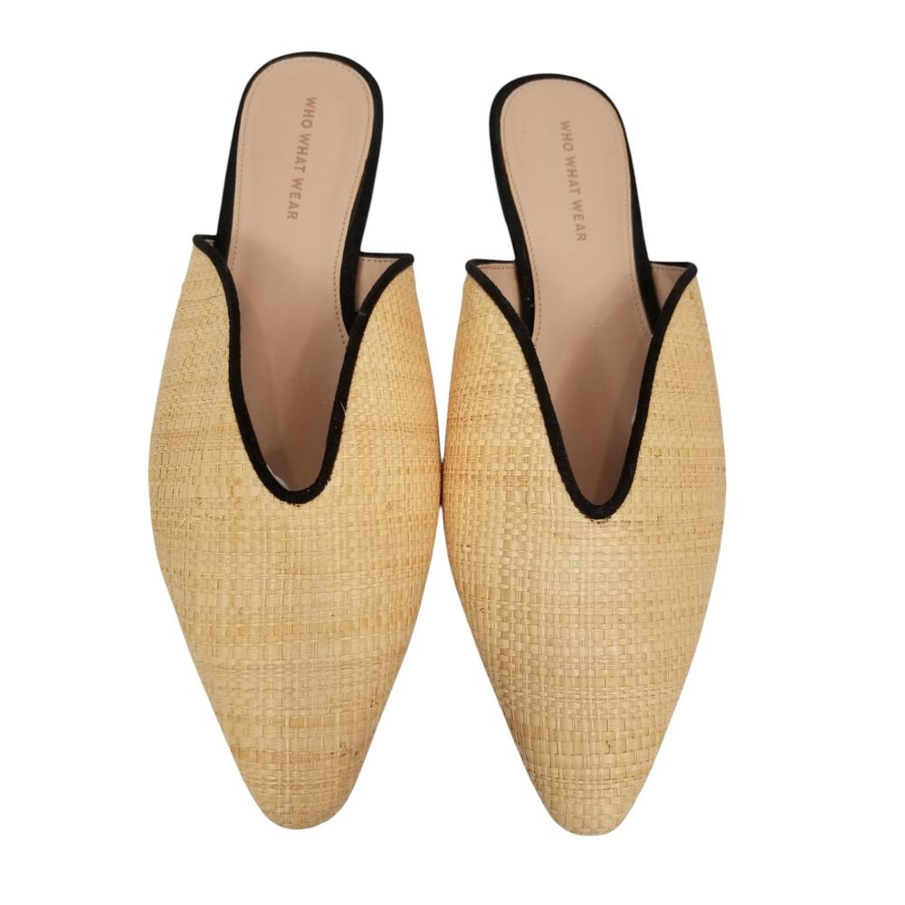 Who What Wear Women's Cream Natural Woven Mules Flats Black Piping Size 11 - Picture 2 of 9